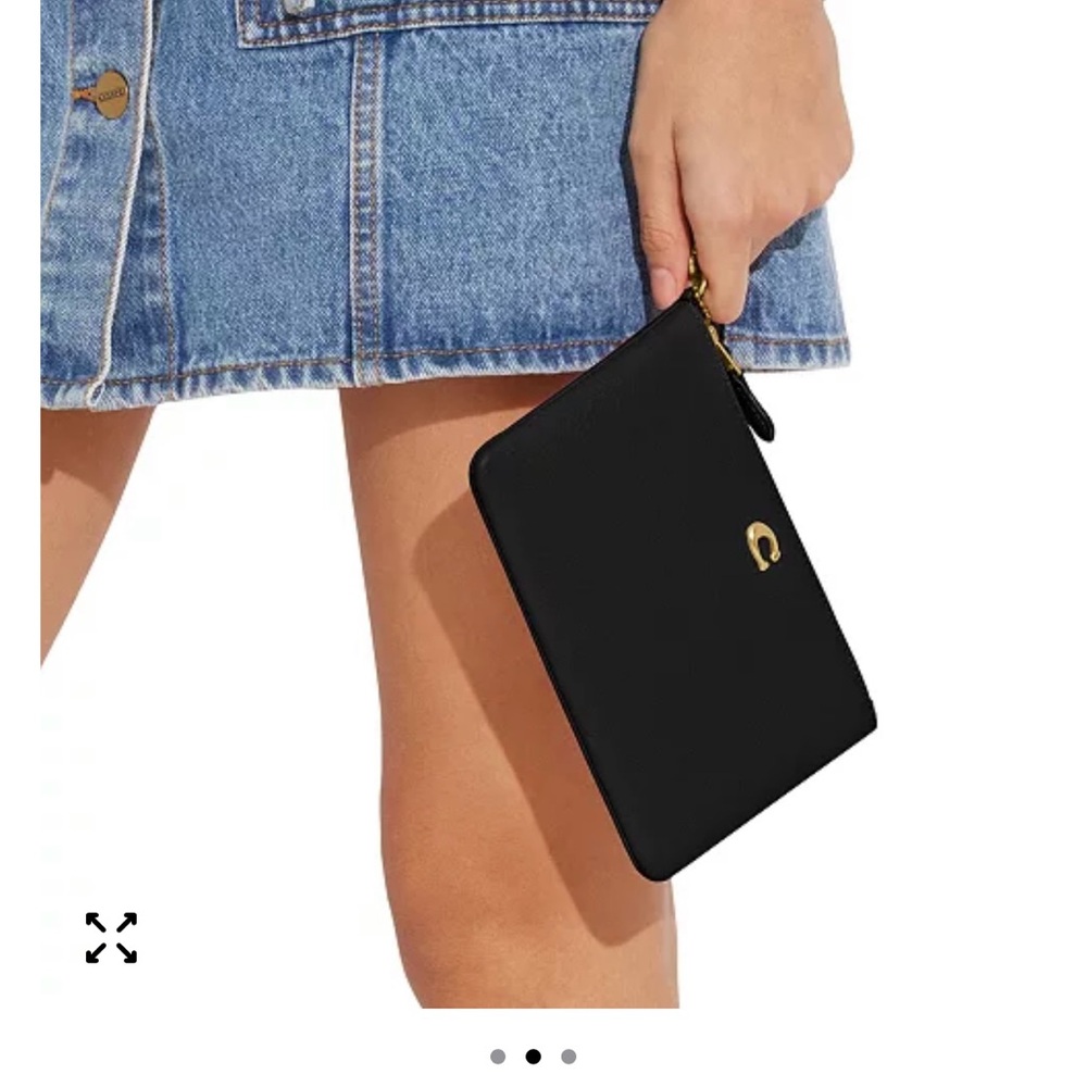 Coach Black Leather Wristlet with Gold Logo